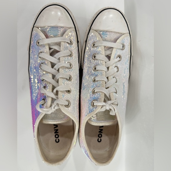 Rare Converse Chuck Taylor Lift platform silver mini sequin sneakers - Picture 8 of 10